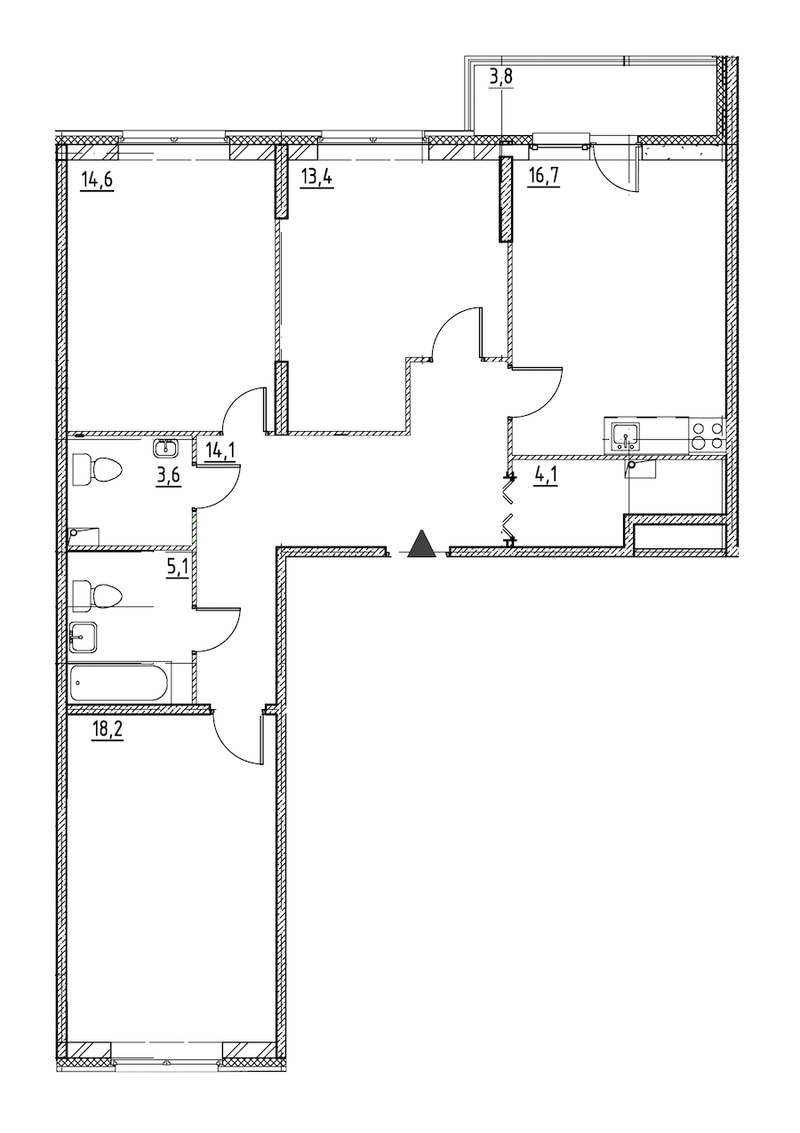 3-комнатная квартира 91.7 м², 1/12 эт., ЖК «Квартал Che»